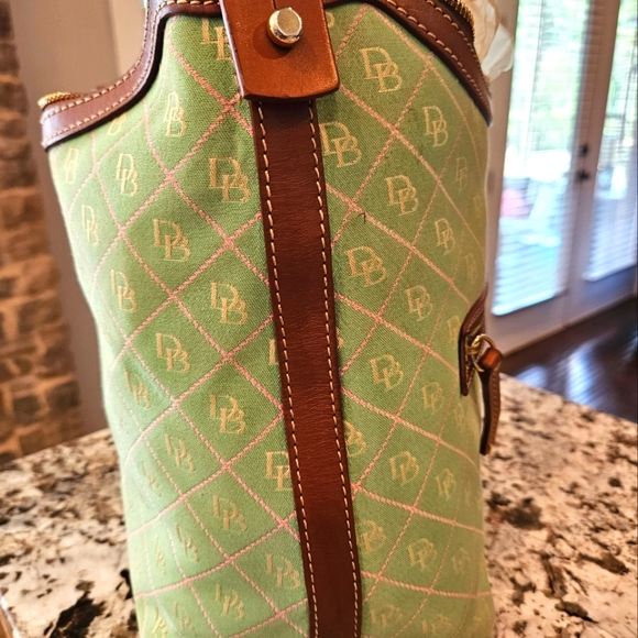Y2K DOONEY & BOURKE Green Pink White Monogram Logo Shoulderbag w Leather Strap - Picture 13 of 17